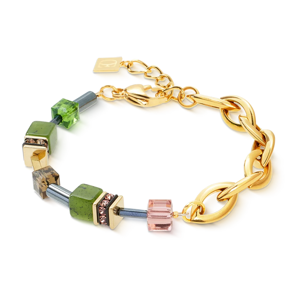 Coeur De Lion GeoCUBE Chunky Chain Bracelet Gold-Green in Ireland