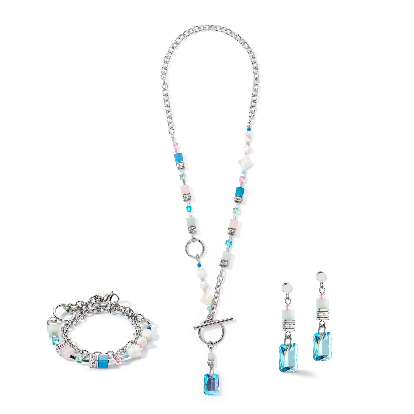 Coeur De Lion Amazonite & Rose Quartz Fusion Silver T-Bar Necklace