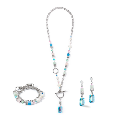 Coeur De Lion Amazonite & Rose Quartz Fusion Silver T-Bar Necklace