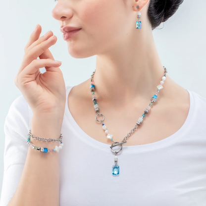 Coeur De Lion Amazonite & Rose Quartz Fusion Silver T-Bar Necklace