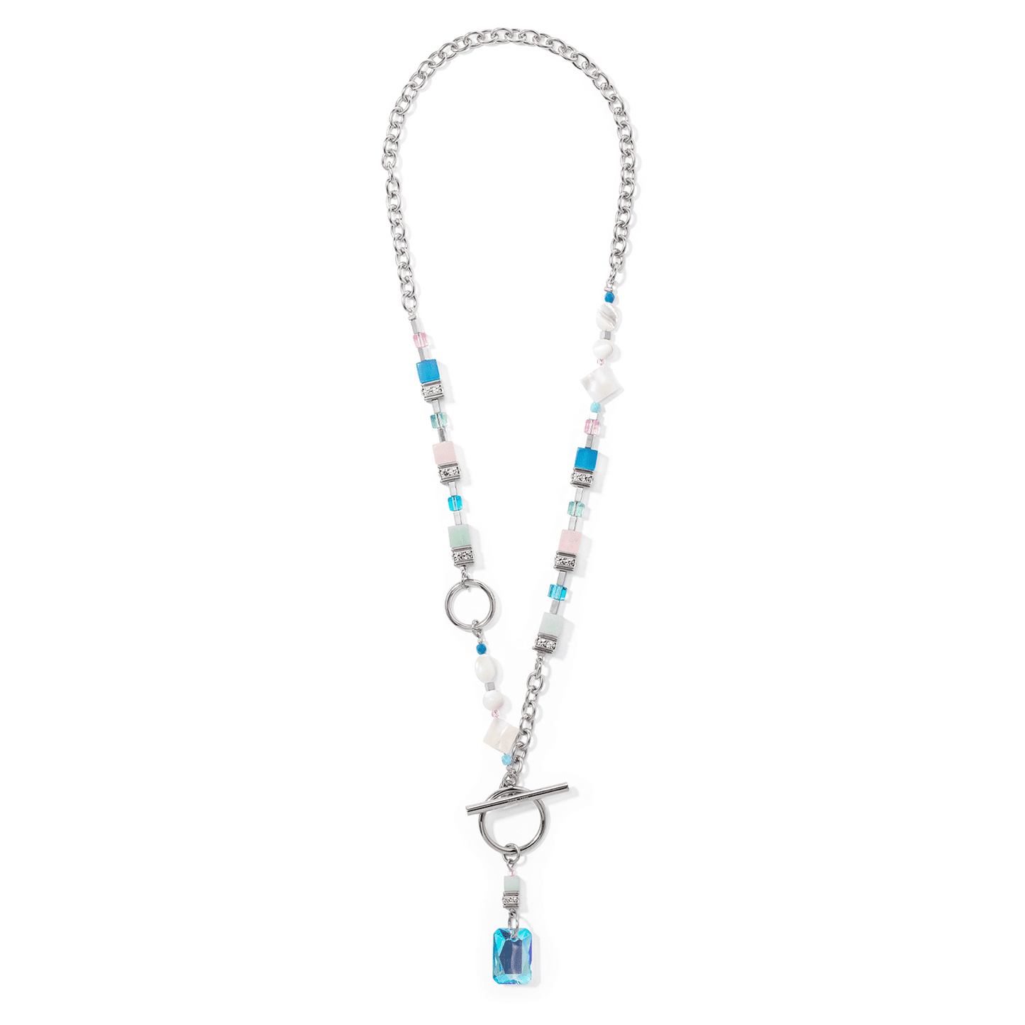 Coeur De Lion Amazonite & Rose Quartz Fusion Silver T-Bar Necklace