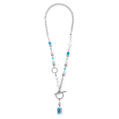 Coeur De Lion Amazonite & Rose Quartz Fusion Silver T-Bar Necklace