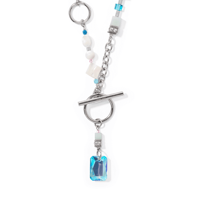 Coeur De Lion Amazonite & Rose Quartz Fusion Silver T-Bar Necklace