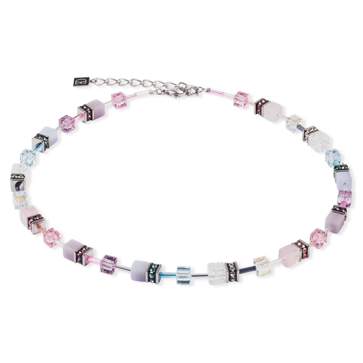 Coeur De Lion GeoCUBE Iconic Rose Quartz Silver Necklace Eva Victoria Ireland