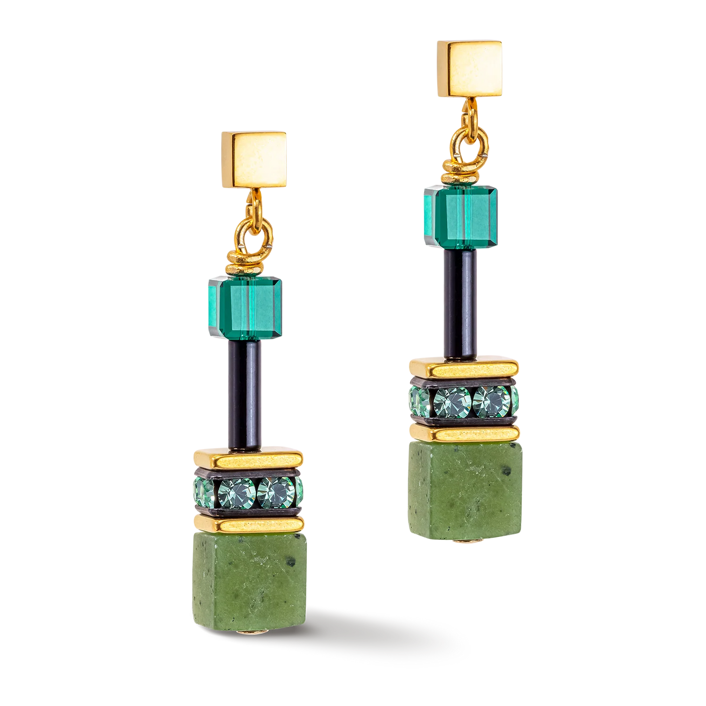 Coeur De Lion GeoCUBE Iconic Precious Nephrite Gold Earrings in Ireland