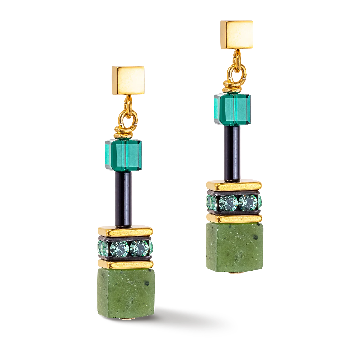 Coeur De Lion GeoCUBE Iconic Precious Nephrite Gold Earrings in Ireland