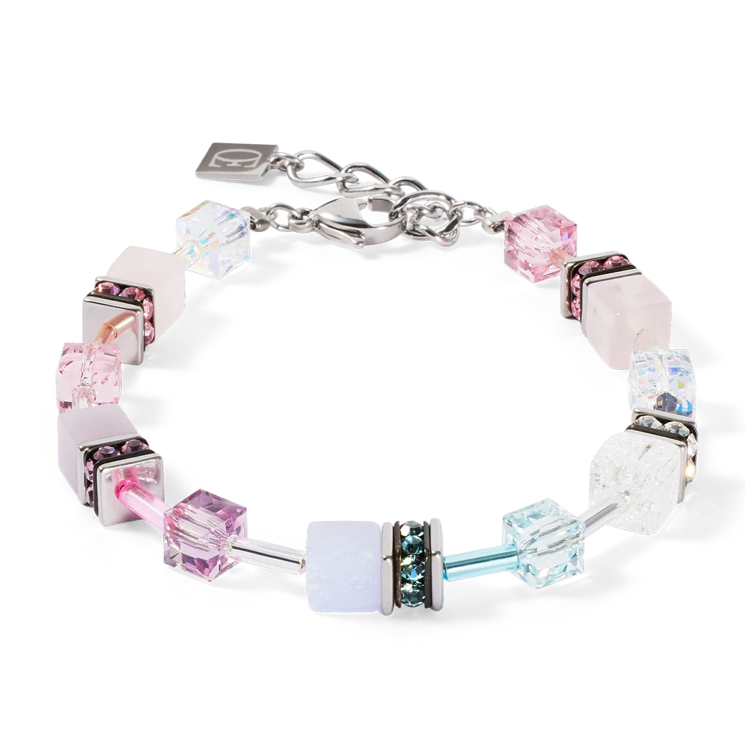 Elegant pink and silver Rose Quartz GeoCUBE bracelet Eva Victoria