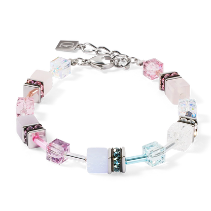 Elegant pink and silver Rose Quartz GeoCUBE bracelet Eva Victoria