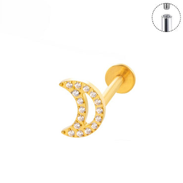 Open Moon Crescent Titanium Labret Flat Back Earring