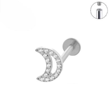 Open Moon Crescent Titanium Labret Flat Back Earring
