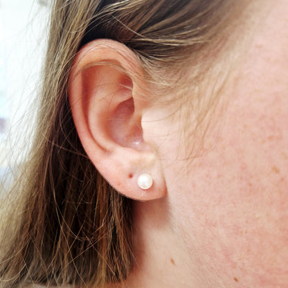 Sterling Silver Freshwater Button Pearl Stud Earrings