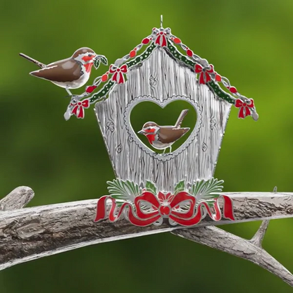 Robins in Bird House Christmas Tree Decoration