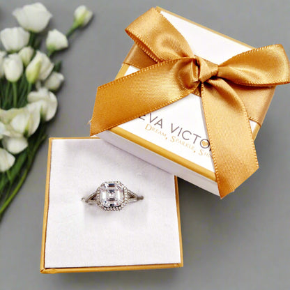 Sterling Silver Square Halo Ring with Cubic Zirconia