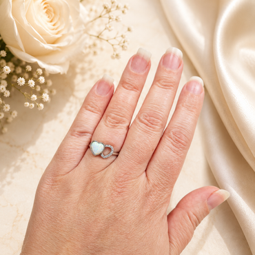 Sterling Silver Opal Hearts Ring