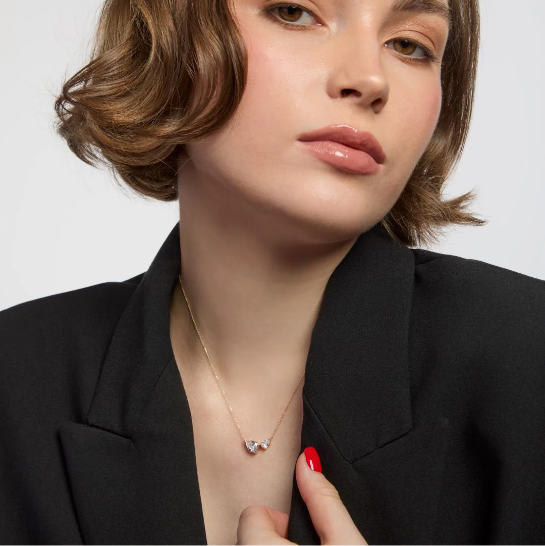 9ct Gold Double CZ Pear Necklace