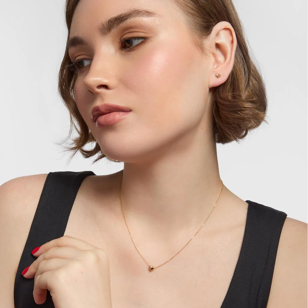 9ct gold puffed heart stud earrings for girls - ireland