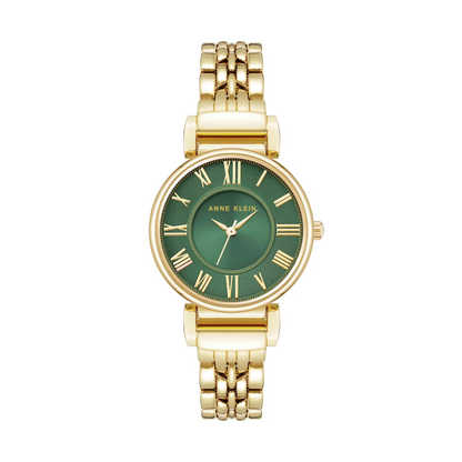 Anne Klein Green Roman Numeral Dial Gold Watch