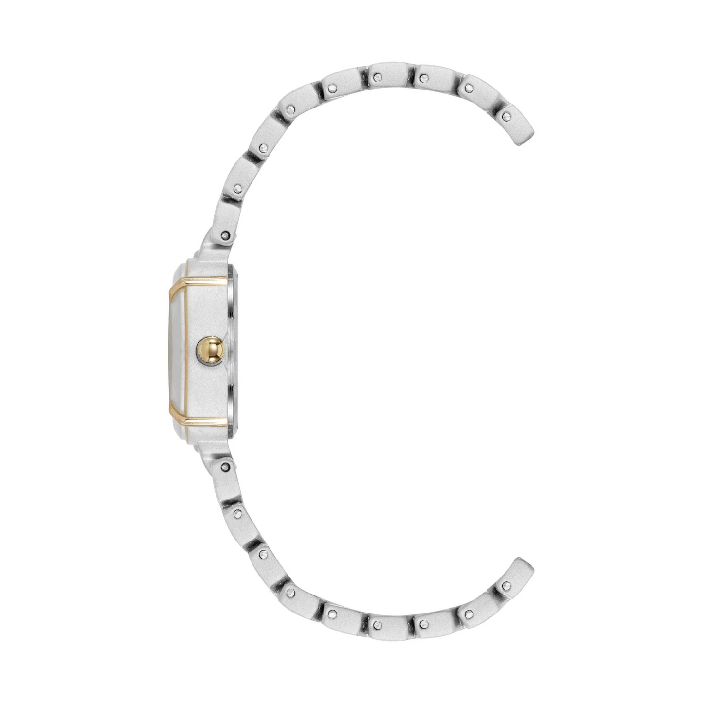 Two-tone watch with silver and gold band on a white background