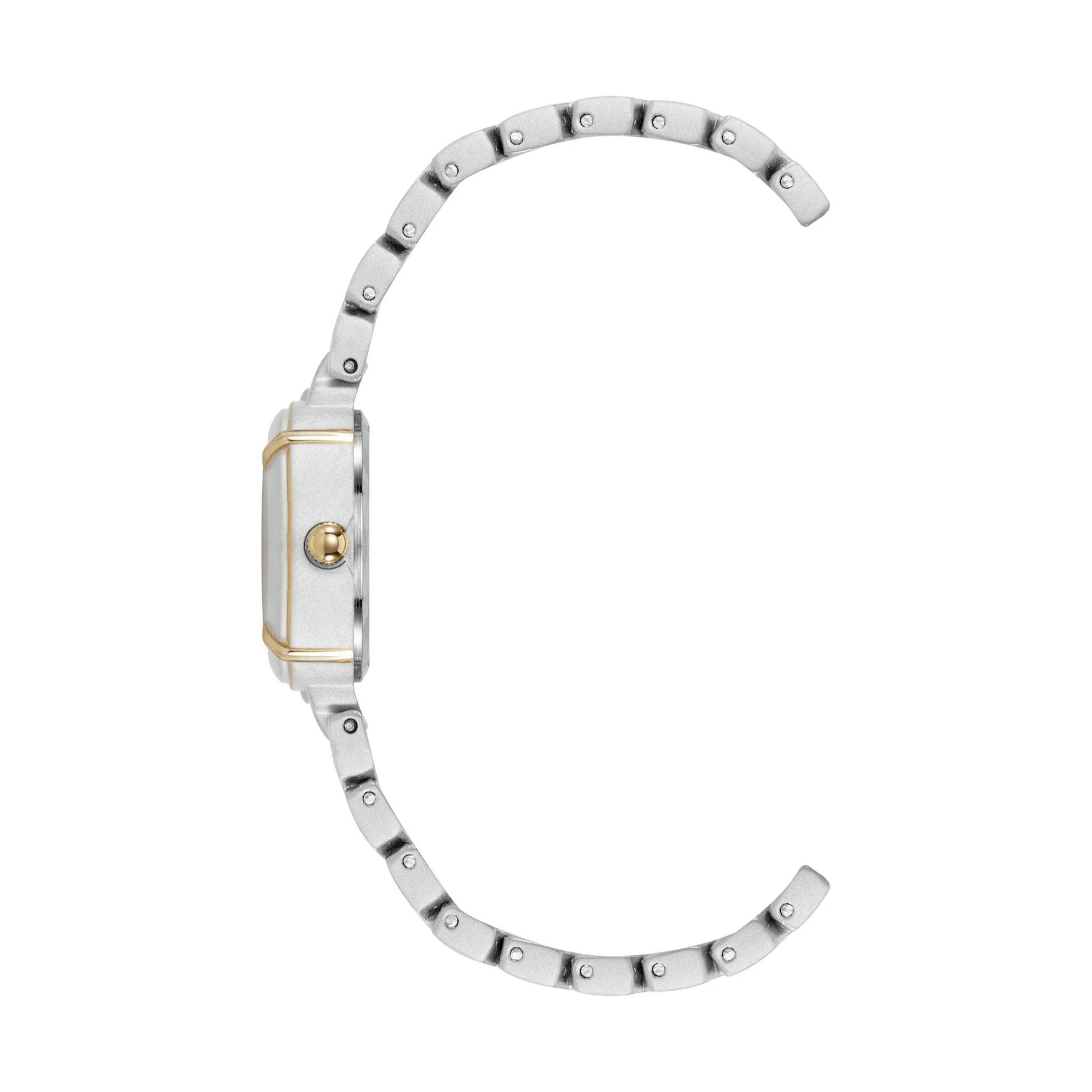 Two-tone watch with silver and gold band on a white background