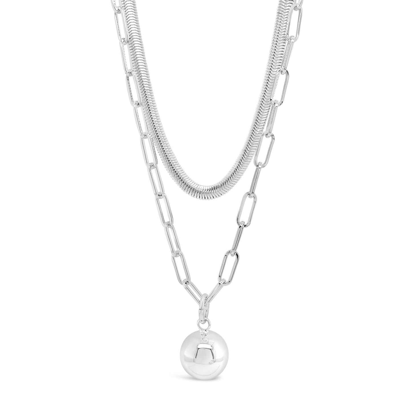 Absolute Jewellery Flat Snake & Paperclip Chains 2 in 1 Necklace