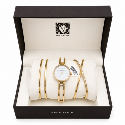 Anne Klein Gold Watch & 2 Bangles Gift Set