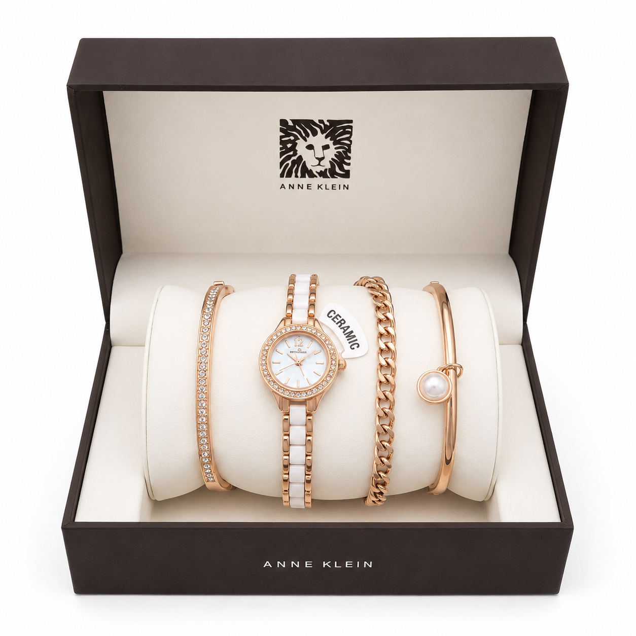 Anne Klein Rose Gold Watch & Bangles Gift Set in ireland