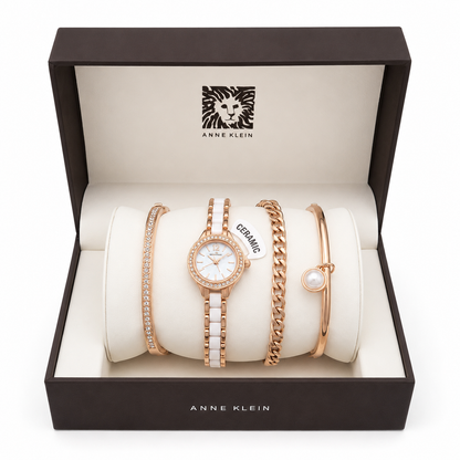 Anne Klein Rose Gold Watch & Bangles Gift Set in ireland