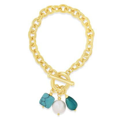 Absolute Jewellery Turquoise T-Bar Gold Charm Bracelet