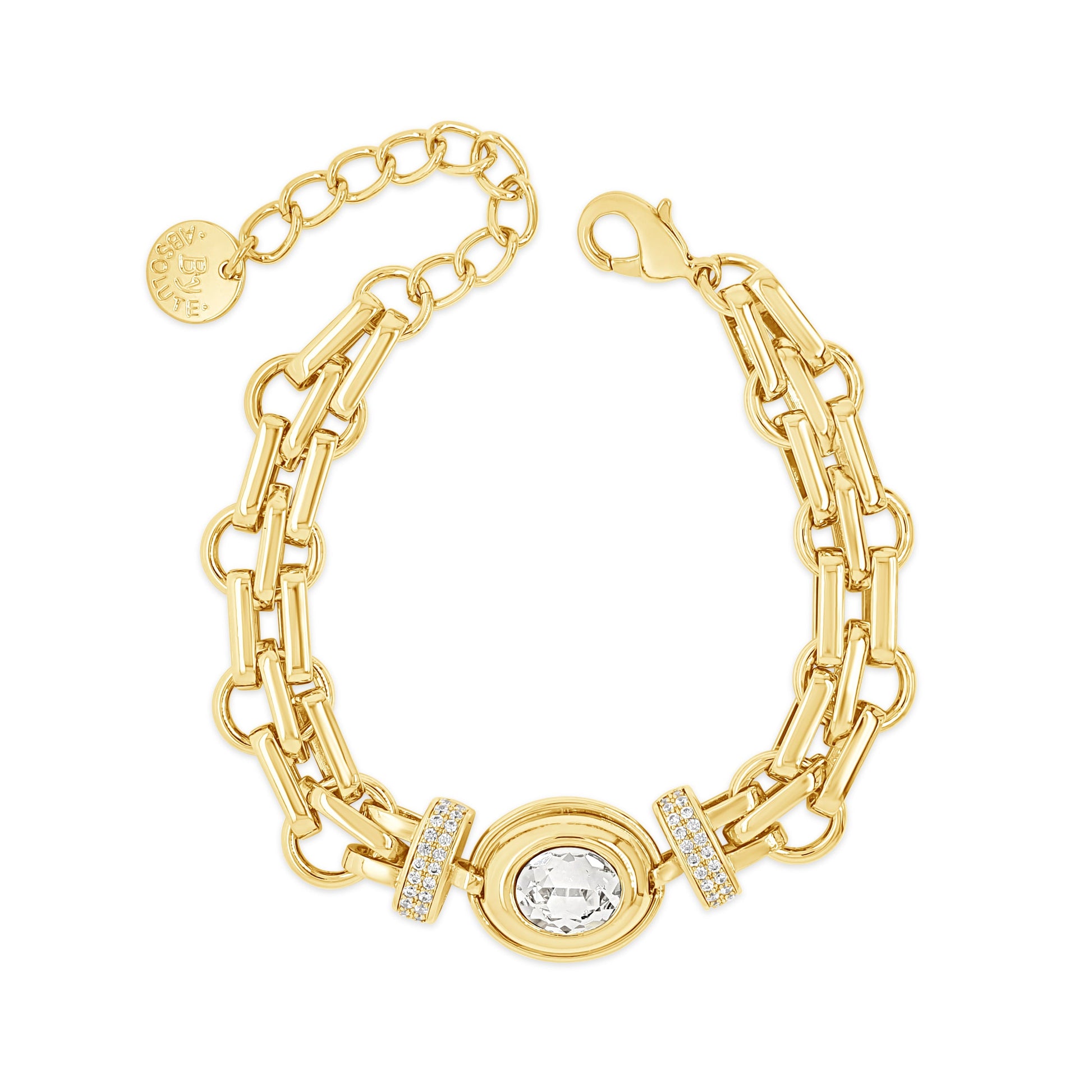gold chunky chain bracelet with oval crystal - fashion jewelry in ireland
