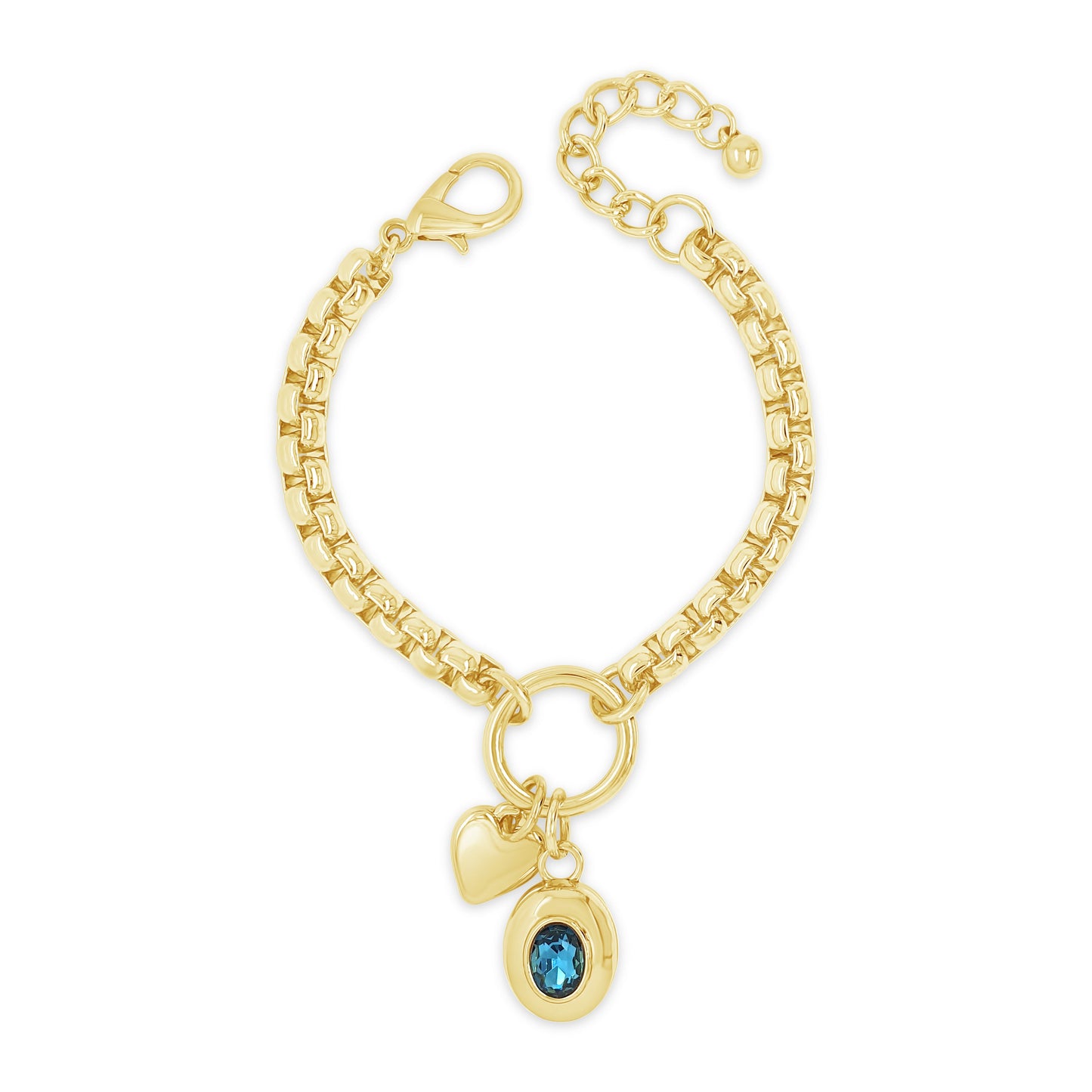 Absolute Jewellery Crystal Radiance Gold T-Bar Bracelet with Heart and Crystal Charms