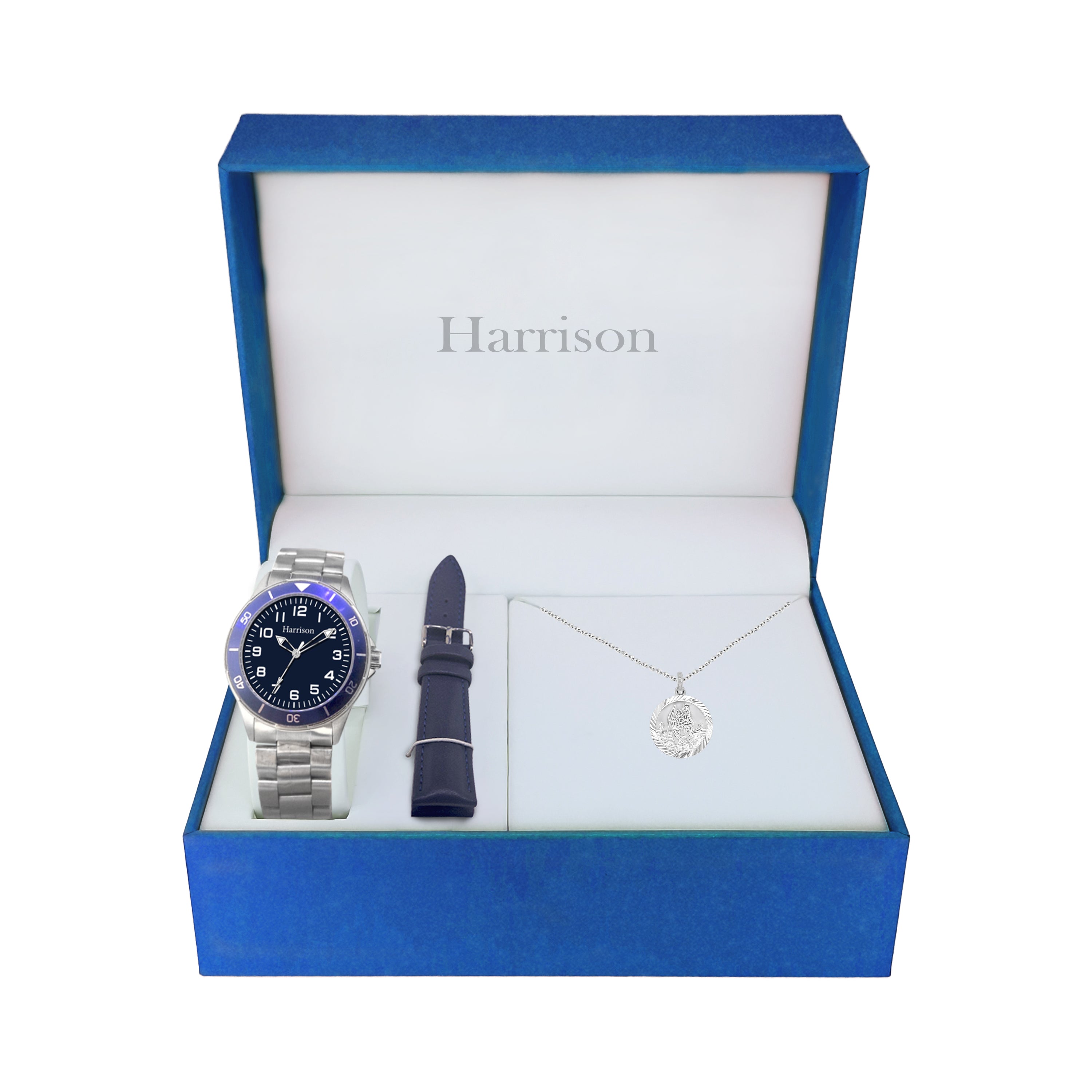 Blue Steel Boys Watch & St. Christopher Medal Gift Set - personalised gift set for communion boys