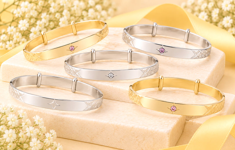 Personalised sterling silver and gold plated baby bangles for christening gifts in Ireland