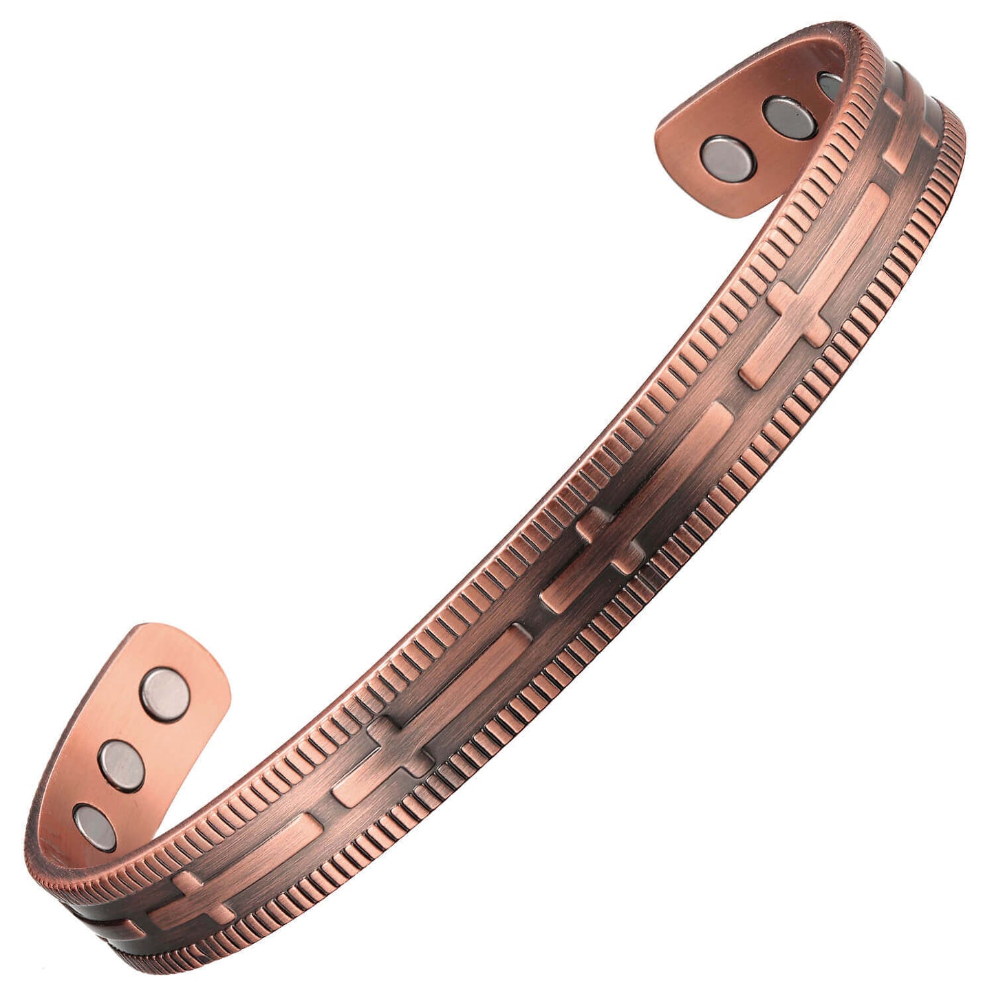 Slánú Neart Unisex Copper Magnetic Bangle with Crosses