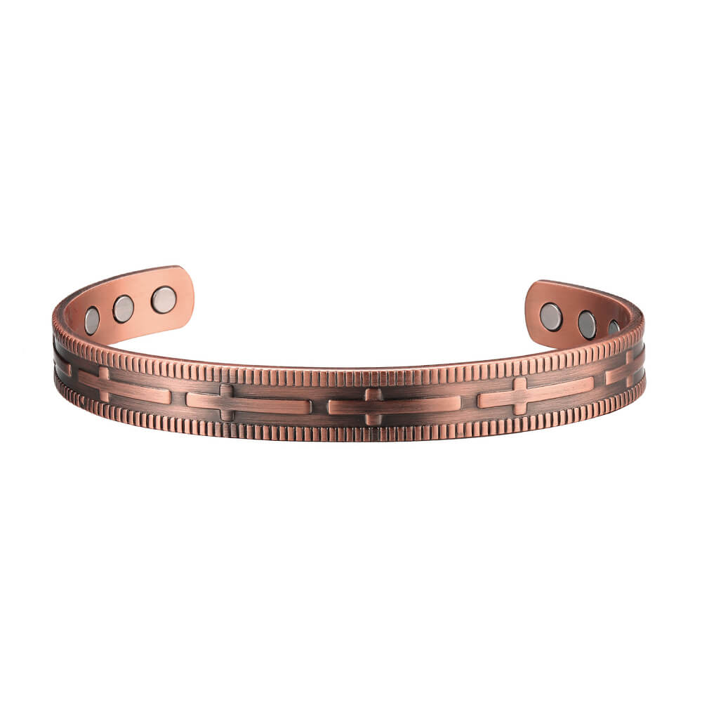 Slánú Neart Unisex Copper Magnetic Bangle with Crosses