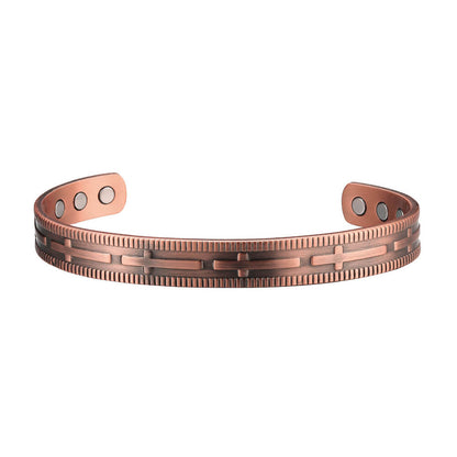 Slánú Neart Unisex Copper Magnetic Bangle with Crosses