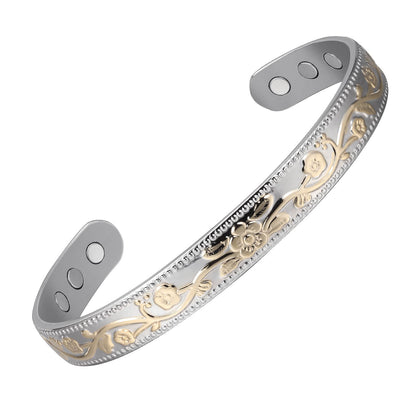 Slánú Neart Floral Silver & Gold Magnetic Bangle for Women