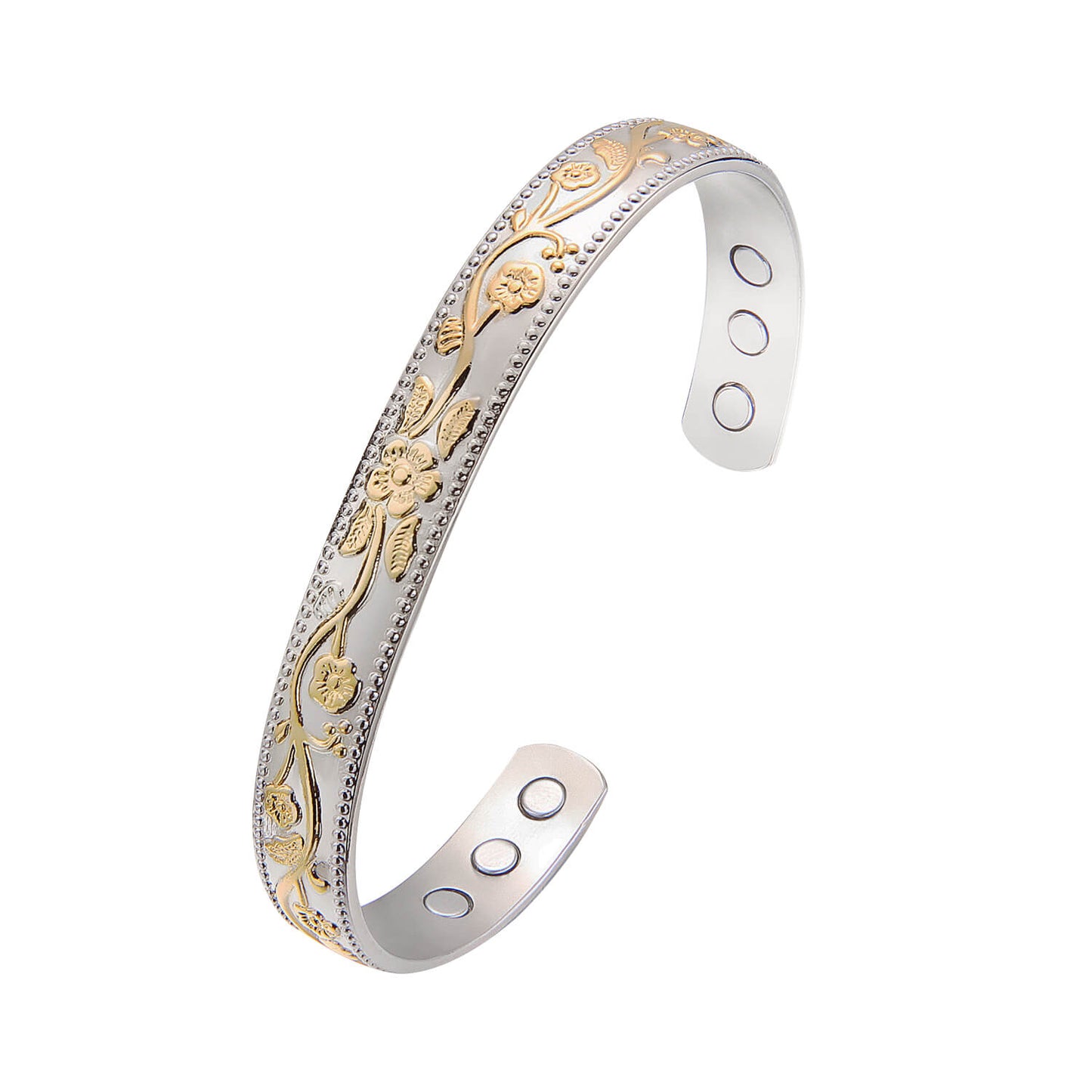 Slánú Neart Floral Silver & Gold Magnetic Bangle for Women