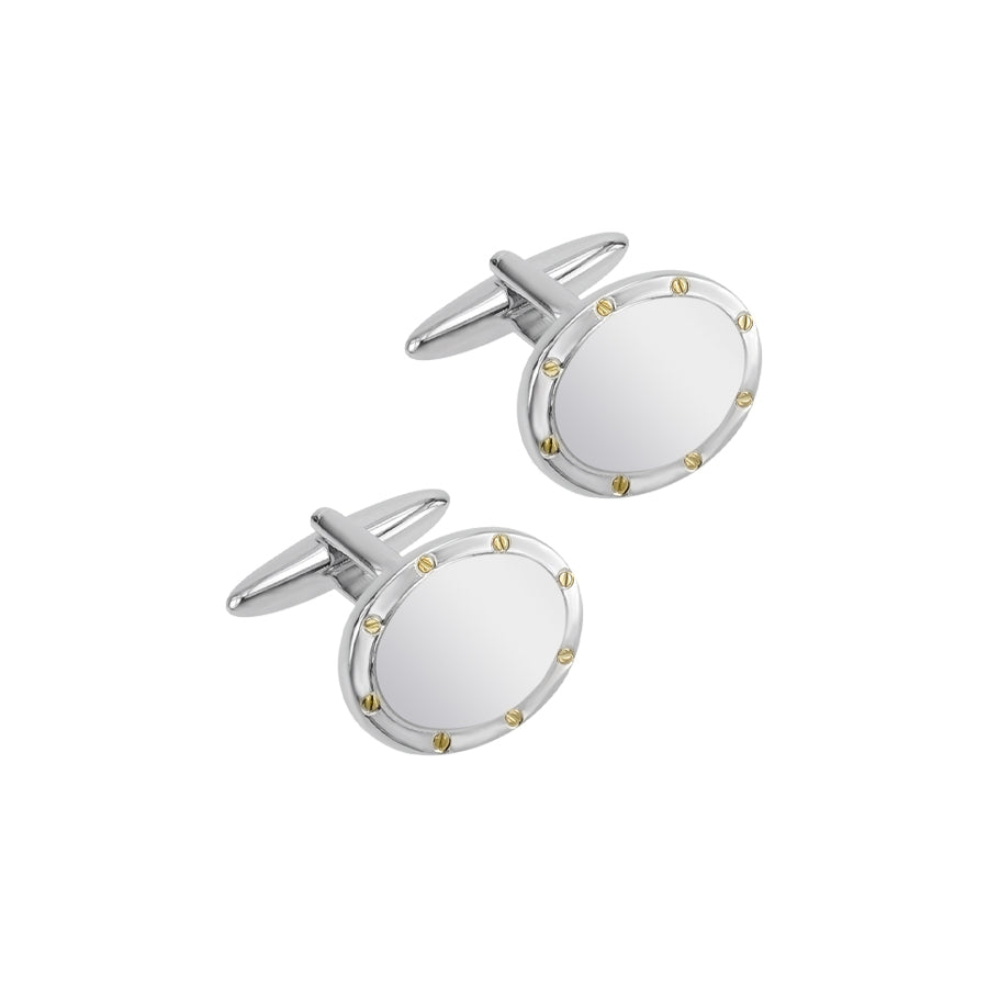 Two Tone Gold Screw Oval Silver Cufflinks in Ireland