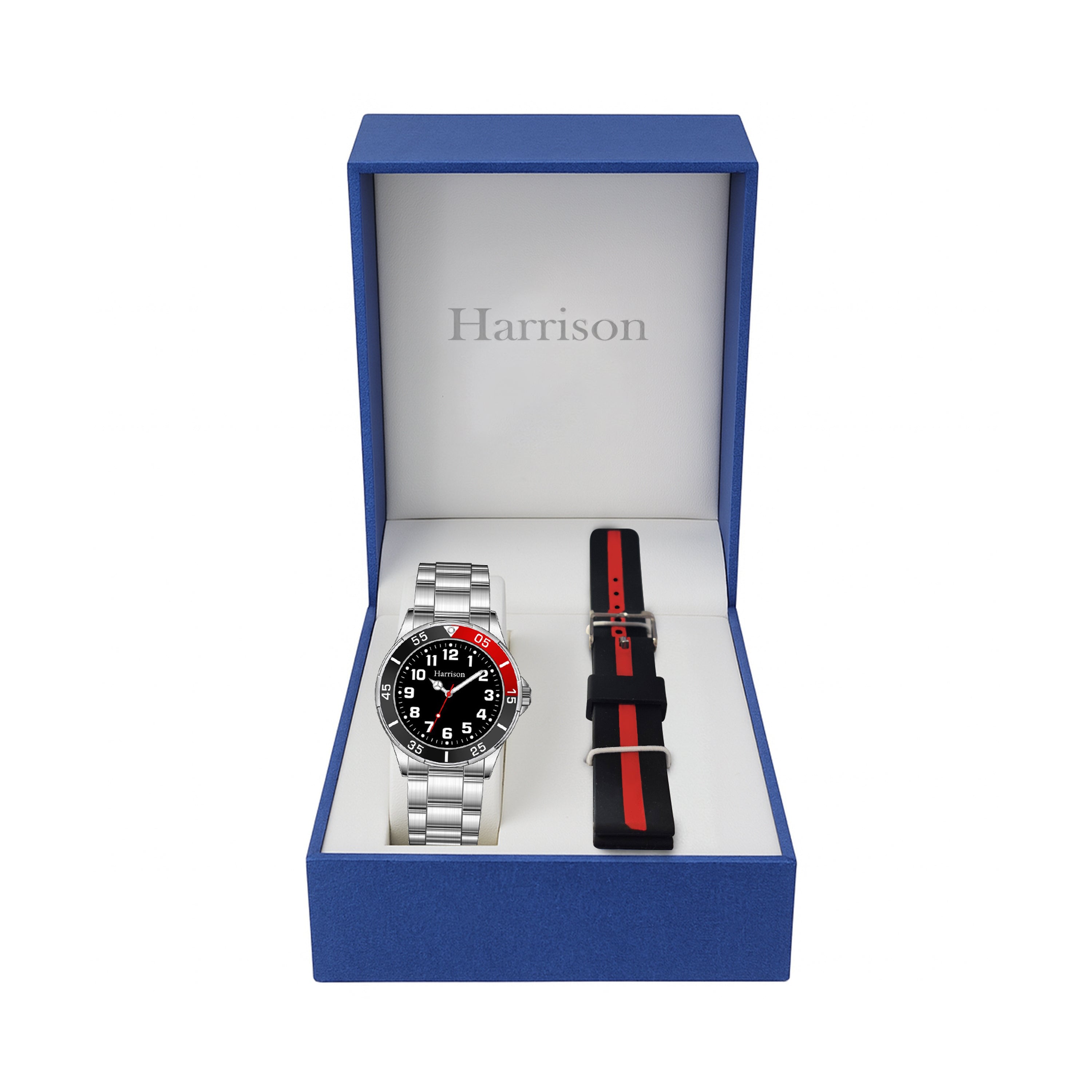 Boys Personalised Watch Black & Red with Interchangeable Silicone Strap