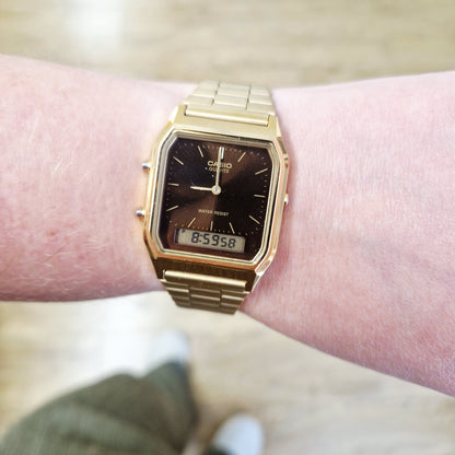 Casio Vintage AQ-230GA-5AMQY Gold & Brown Analog Digital Watch