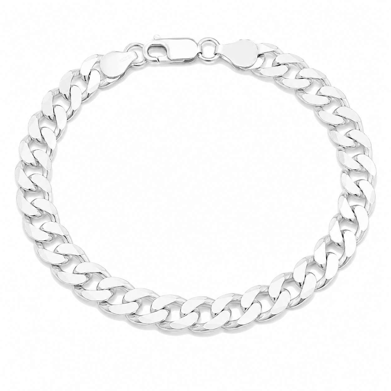 Sterling Silver Curb Chain Bracelet for Men 7.6mm