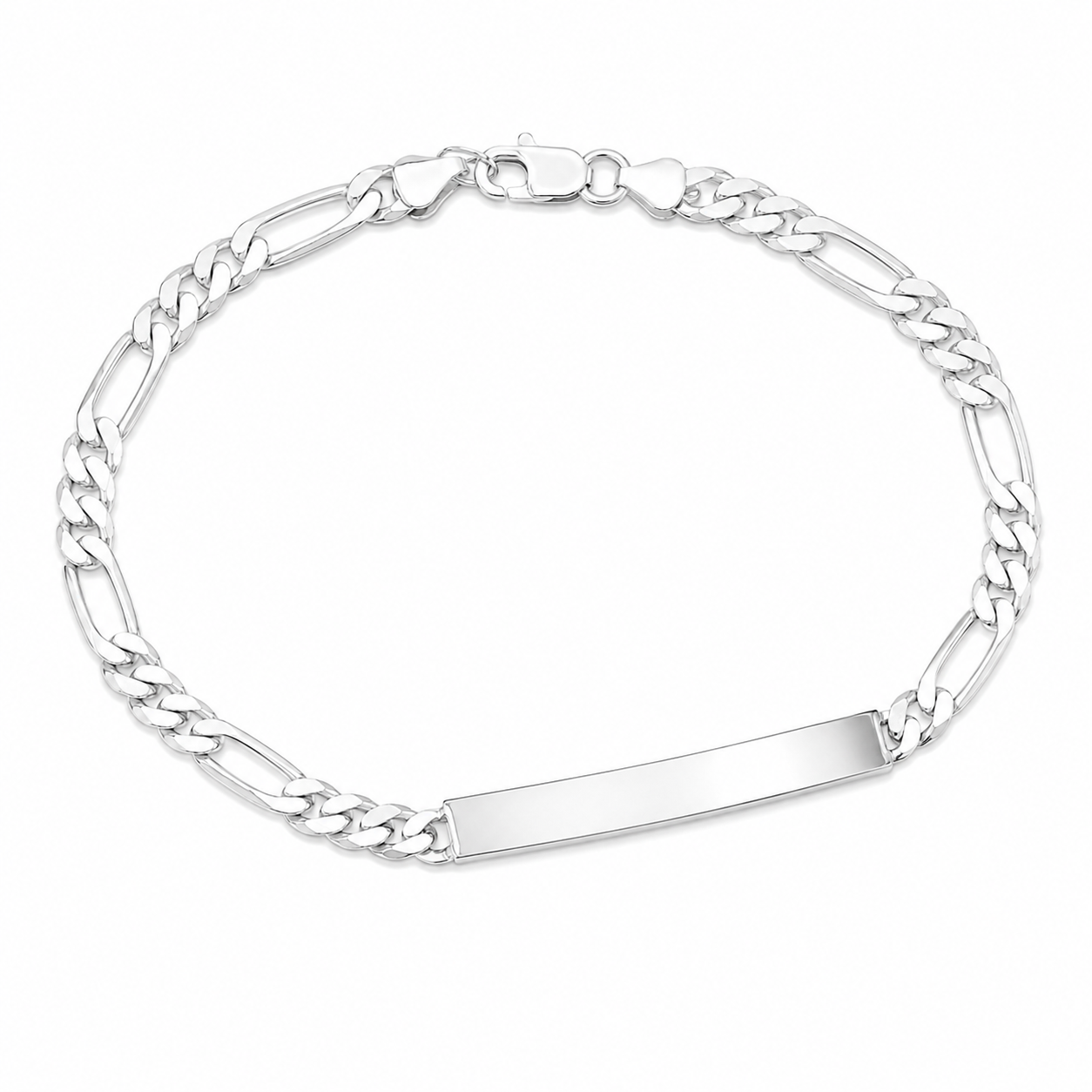 Sterling Silver Figaro Chain ID Bracelet 7.6mm