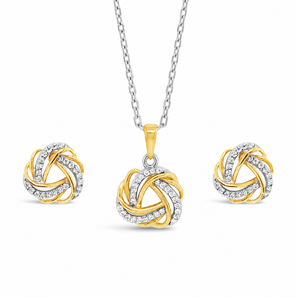 Sterling Silver Two Tone Eternal Knot Pendant & Earrings Set