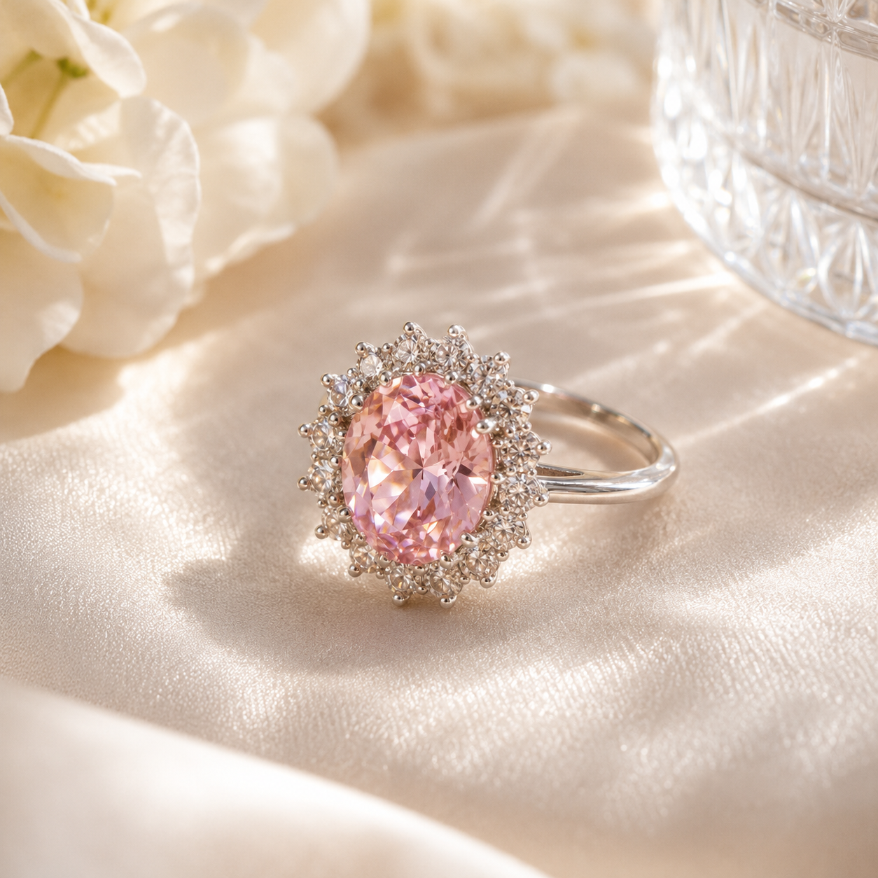 Sterling Silver Blush Pink Halo Ring