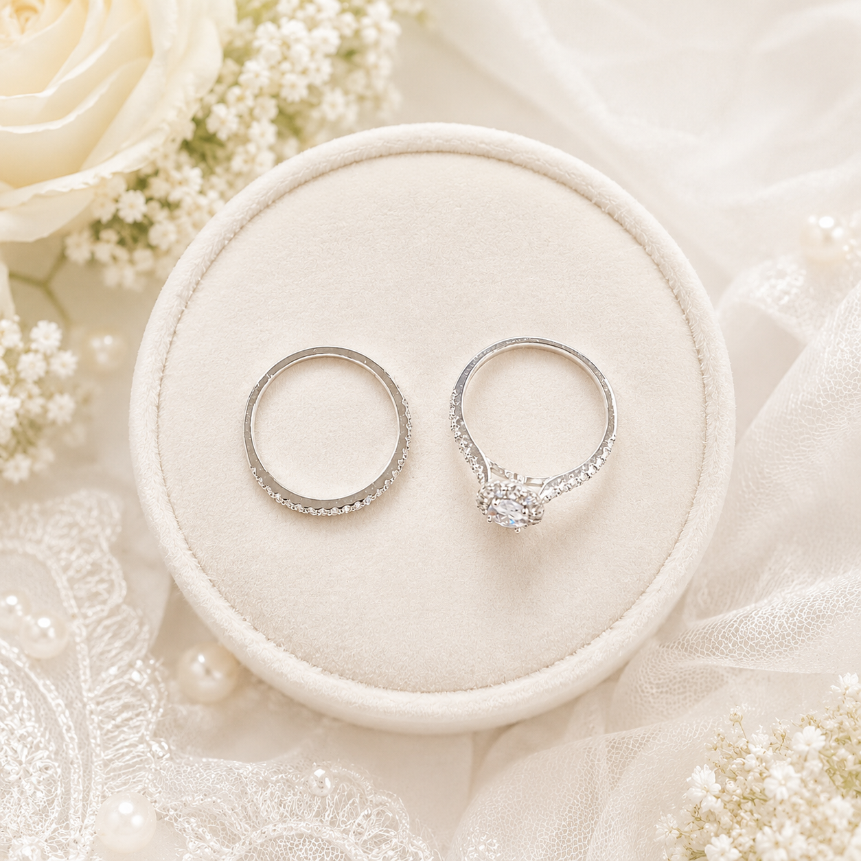 Sterling Silver Oval Halo Ring Set