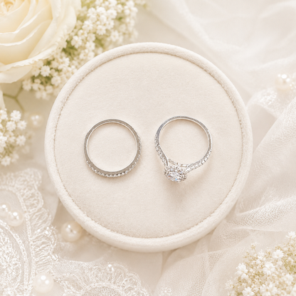 Sterling Silver Oval Halo Ring Set