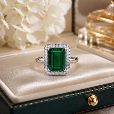 Sterling Silver Emerald Antique Ring