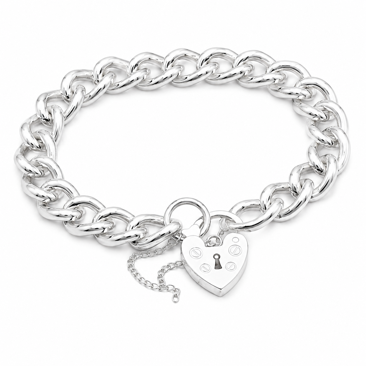 Sterling Silver Padlock Chain Bracelet 8mm