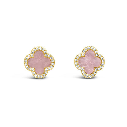 Absolute Jewellery Pink Mother of Pearl Clover Gold Stud Earrings