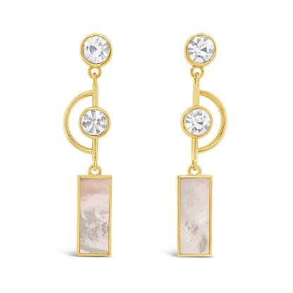 mother of pearl rectangular gold statement earrings for women